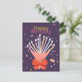 Feestelijke Verjaardag Boeket Kaarsen Viering Feestdagenkaart (Staand voorkant)