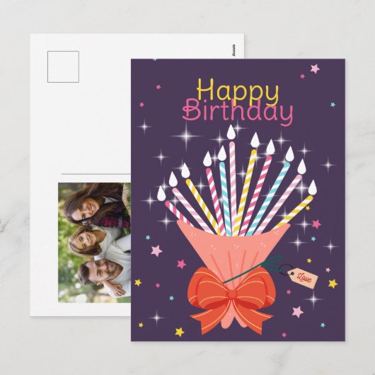 Feestelijke Verjaardag Boeket Kaarsen Viering Feestdagenkaart (Voorkant / Achterkant)