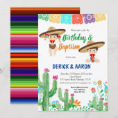 Feestelijke verjaardag en doop voor tweeling jonge kaart (Voorkant / Achterkant)