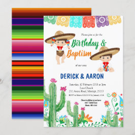 Feestelijke verjaardag en doop voor tweeling jonge kaart