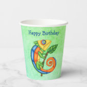 Feestelijke verjaardag hagedis heldere kleuren bla papieren bekers (Achterkant)