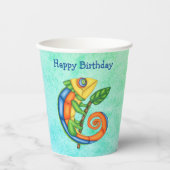 Feestelijke verjaardag hagedis heldere kleuren bla papieren bekers (Voorkant)