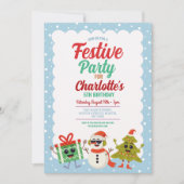 Feestelijke Verjaardag Nodig Snowman Kerstboom uit Kaart (Voorkant)