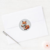 Feestelijke Verjaardag Vos met Cupcake Ronde Sticker (Envelop)