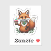 Feestelijke Verjaardag Vos met Cupcake Sticker (Vel)