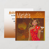 Feestelijke verjaardags cocktailparty amber/rood kaart (Voorkant / Achterkant)