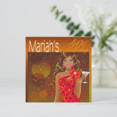 Feestelijke verjaardags cocktailparty amber/rood kaart (Staand voorkant)