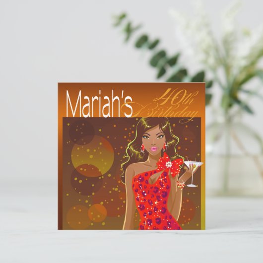 Feestelijke verjaardags cocktailparty amber/rood kaart (Staand voorkant)