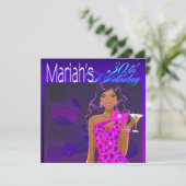 Feestelijke verjaardagscocktailparty kobalt/roze kaart (Staand voorkant)