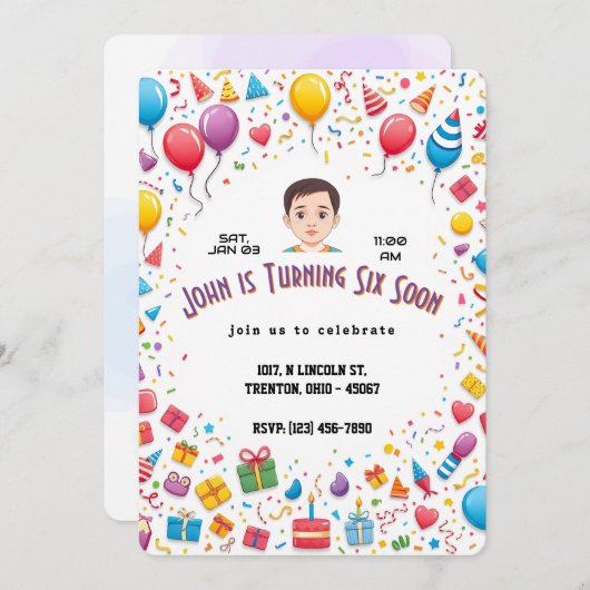 Feestelijke verjaardagsfeestje Ballonnen en gesche Kaart (Voorkant / Achterkant)