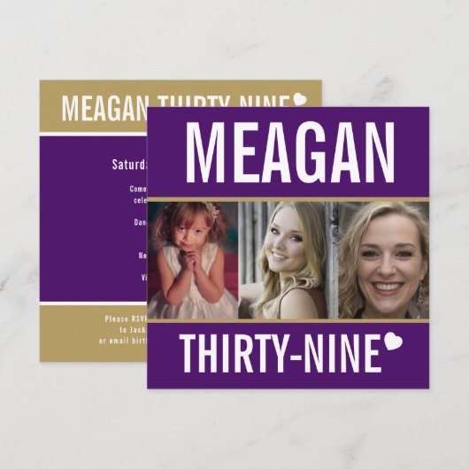feestelijke verjaardagsfoto paars goud wit 39 jaar kaart (Voorkant / Achterkant)