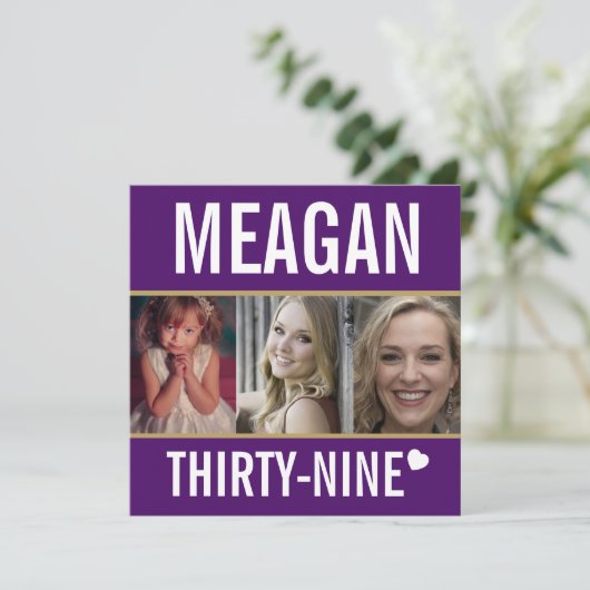 feestelijke verjaardagsfoto paars goud wit 39 jaar kaart (Staand voorkant)