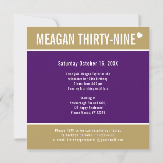 feestelijke verjaardagsfoto paars goud wit 39 jaar kaart (Achterkant)