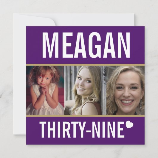 feestelijke verjaardagsfoto paars goud wit 39 jaar kaart (Voorkant)