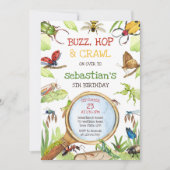 Feestelijke verjaardagsuitnodiging voor insecten kaart (Voorkant)