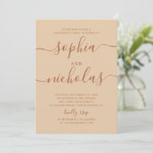 Feestelijke Verloving | Warm Perzik Zand Script Tr Kaart (Staand voorkant)