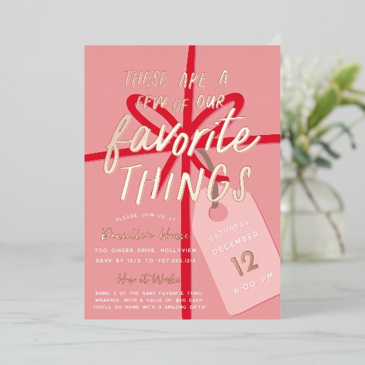 feestelijke verpakking | Vakantie Favoriete Dingen Folie Uitnodiging (Staand Voorkant)