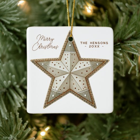Feestelijke Versierde Ster Prettig Kerstfeest  Keramisch Ornament (Boom)