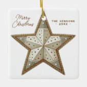 Feestelijke Versierde Ster Prettig Kerstfeest  Keramisch Ornament (Voorkant)