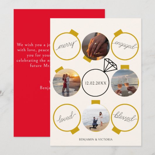 Feestelijke versierselen Blij en Verliefd Feestdagenkaart (Voorkant / Achterkant)