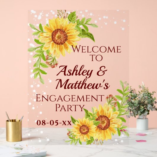 Feestelijke Verwelkoming Bloem Zonnewiel Acryl Bord (Huwelijk)