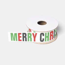 Feestelijke vetgedrukte letters groen rood "Vrolij Grosgrain Lint