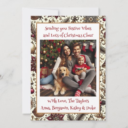 Feestelijke vibes en kerst juichen familiefoto feestdagenkaart (Voorkant)