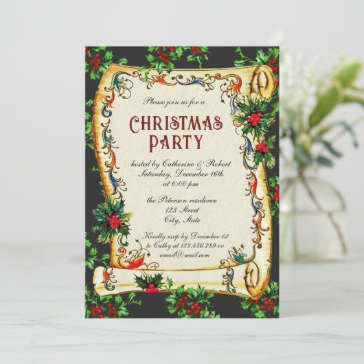 Feestelijke  Victoriaans Kerstfeest Scroll Kaart (Staand voorkant)