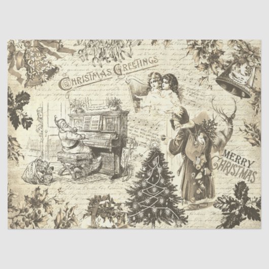 Feestelijke  Victoriaans Kerstman Beige Tissuepapier (Voorkant)