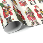 Feestelijke  Victoriaans Kerstman Patroon Cadeaupapier (Rol Hoek)