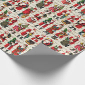 Feestelijke  Victoriaans Kerstman Patroon Cadeaupapier (Hoek)