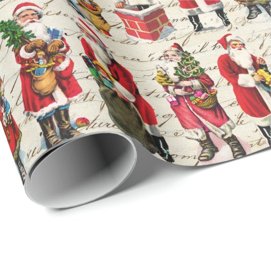 Feestelijke  Victoriaans Kerstman Patroon Cadeaupapier (Rol Hoek)