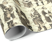 Feestelijke  Victoriaans Kerstman Patroon Cadeaupapier (Rol Hoek)