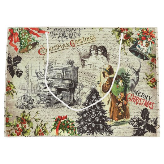 Feestelijke  Victoriaans Kerstman Script Groot Cadeauzakje (Voorkant)