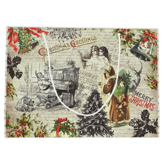 Feestelijke  Victoriaans Kerstman Script Groot Cadeauzakje (Achterkant)