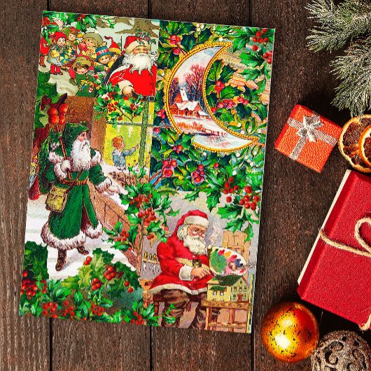 Feestelijke  Victoriaans Kerstmis Kerstman Bericht Briefkaart