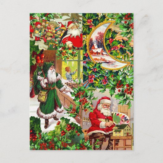 Feestelijke  Victoriaans Kerstmis Kerstman Bericht Briefkaart (Voorkant)