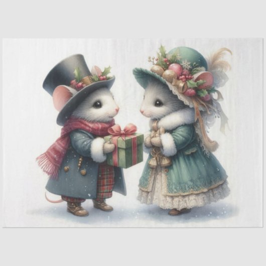 Feestelijke Victoriaans Kerstmuis Gift Decoupage Tissuepapier (Voorkant)