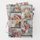 Feestelijke Victoriaans Kinderen Kerst Kaart Colla Inpakpapier Vel (In situ)