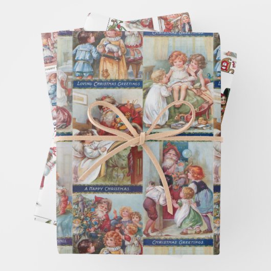Feestelijke Victoriaans Kinderen Kerst Kaart Colla Inpakpapier Vel (In situ)