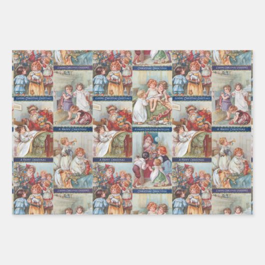 Feestelijke Victoriaans Kinderen Kerst Kaart Colla Inpakpapier Vel (Voorkant)