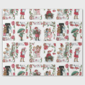 Feestelijke Victoriaans Kinderen w / Kerstmis Groe Cadeaupapier (Vlak)