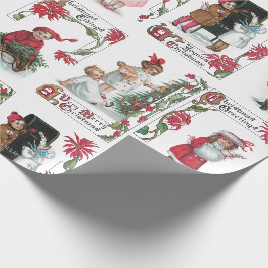 Feestelijke Victoriaans Kinderen w / Kerstmis Groe Cadeaupapier (Hoek)