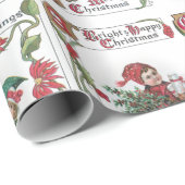 Feestelijke Victoriaans Kinderen w / Kerstmis Groe Cadeaupapier (Rol Hoek)