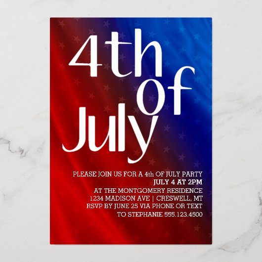 Feestelijke Vier Juli Uitnodiging met Folie (Voorkant)