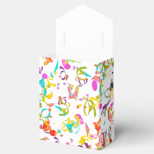 Feestelijke viering Kleurrijke Confetti Over Wit Bedankdoosjes (Geopend)