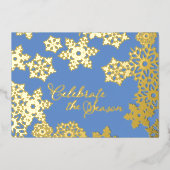 Feestelijke viering seizoen goud sneeuwvlok blauw folie feestdagenkaart (Voorkant)