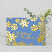 Feestelijke viering seizoen goud sneeuwvlok blauw folie feestdagenkaart (Staand Voorkant)