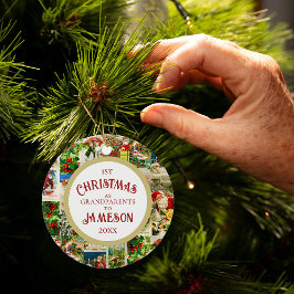 Feestelijke Vintage Eerste Kerstmis als grootouder Keramisch Ornament