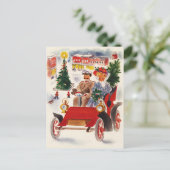 feestelijke vintage kerst auto feestdagenkaart (Staand voorkant)